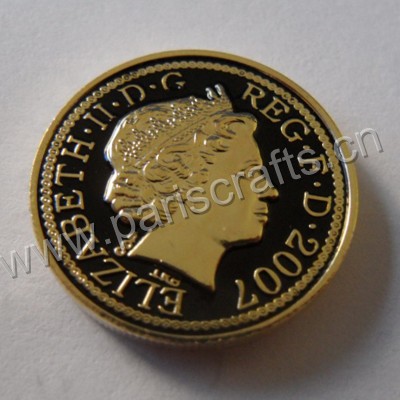 Zinc Alloy Gold Coin For Souvenir With Black Enamel
